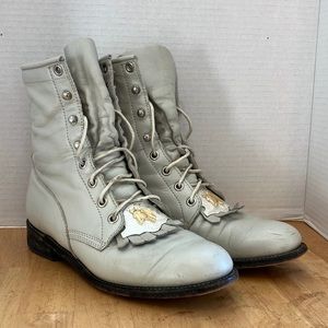 Justin Boots cream lace up roper kilte toe cowgirl western boots